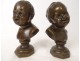Pair of bronze sculptures John who laughs John who weeps from ap. Houdon XIXth