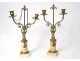 Pair of candelabra 2 lights gilded bronze women mermaids eagle white marble nineteenth