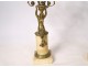 Pair of candelabra 2 lights gilded bronze women mermaids eagle white marble nineteenth