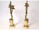 Pair of candelabra 2 lights gilded bronze women mermaids eagle white marble nineteenth