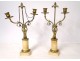 Pair of candelabra 2 lights gilded bronze women mermaids eagle white marble nineteenth