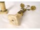 Pair of candelabra 2 lights gilded bronze women mermaids eagle white marble nineteenth