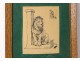 Drawing ink GF Rötig lion sitting twentieth century