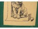 Drawing ink GF Rötig lion sitting twentieth century