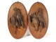 Pair of sculptures of hunting trophies birds woodcock partridge terracotta 19th