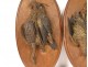 Pair of sculptures of hunting trophies birds woodcock partridge terracotta 19th