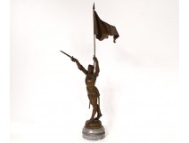 Bronze sculpture Joan of Arc armor sword Gustave Dussart marble twentieth century