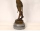 Bronze sculpture Joan of Arc armor sword Gustave Dussart marble twentieth century