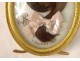 Miniature hair work monogram oval frame gilded brass knot 1900