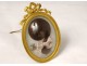 Miniature hair work monogram oval frame gilded brass knot 1900