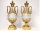 Pair of large cut crystal casseroles gilded bronze swans garlands nineteenth