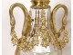 Pair of large cut crystal casseroles gilded bronze swans garlands nineteenth