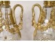 Pair of large cut crystal casseroles gilded bronze swans garlands nineteenth