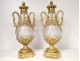 Pair of large cut crystal casseroles gilded bronze swans garlands nineteenth