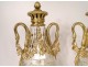 Pair of large cut crystal casseroles gilded bronze swans garlands nineteenth