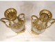 Pair of large cut crystal casseroles gilded bronze swans garlands nineteenth