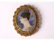 Miniature painted oval portrait woman jewel bracelet pomponne Napoleon III