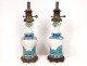Pair of oil lamps glazed earthenware Old Bordeaux bronze XIXth