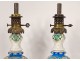 Pair of oil lamps glazed earthenware Old Bordeaux bronze XIXth