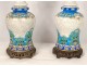 Pair of oil lamps glazed earthenware Old Bordeaux bronze XIXth