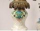 Pair of oil lamps glazed earthenware Old Bordeaux bronze XIXth
