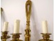 8 lights chandelier 2 Louis XVI gilded bronze sconces 20th century hunting horn