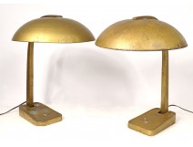 Pair of vintage art deco germany twentieth bronze metal desk lamps