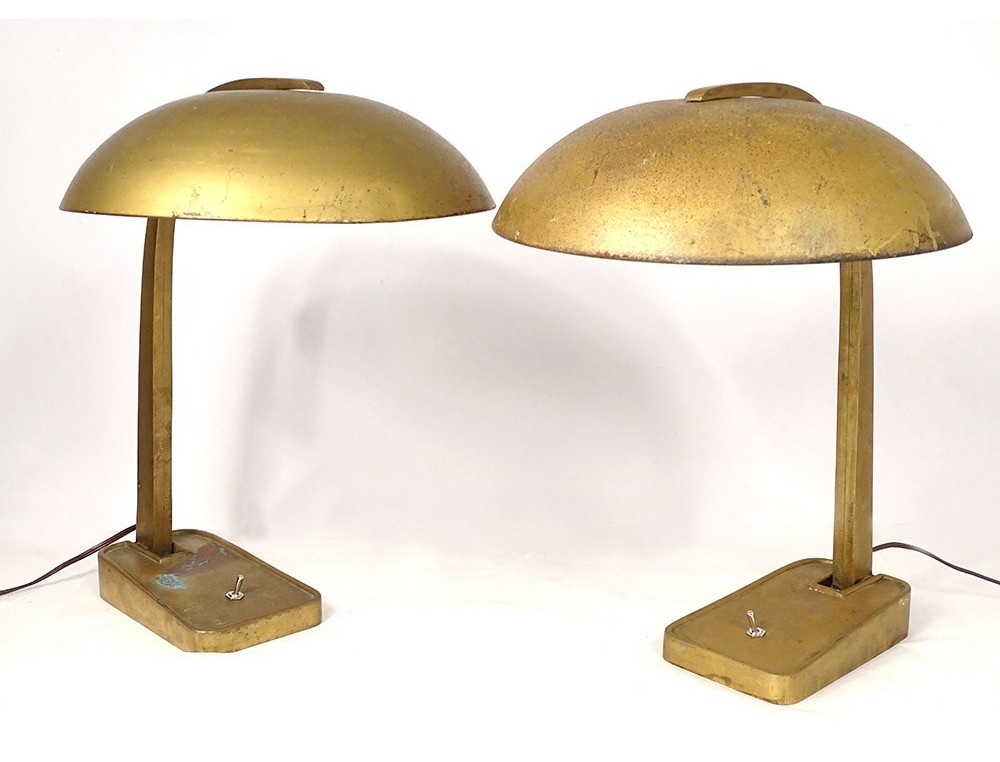 Pair Of Vintage Art Deco Germany, Old Antique Brass Table Lamps