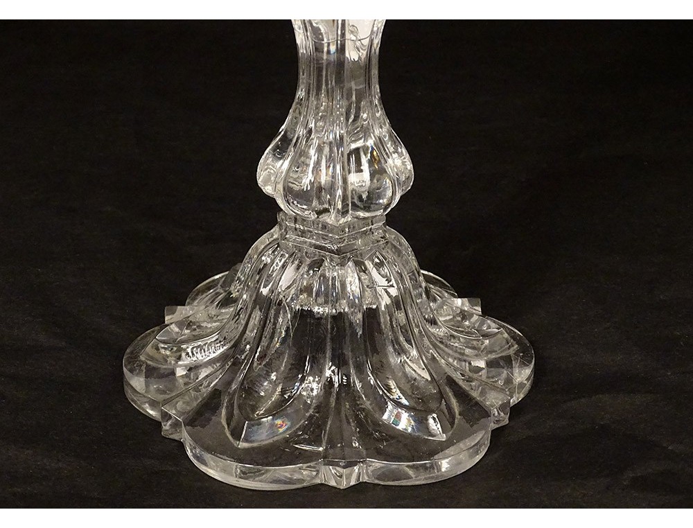 Lampe à Huile Ancienne 19e Siècle - Bougeoir En Verre Moulé Décor Bélier, Vintage
