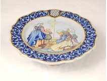 Dish compote earthenware Quimper Porquier-Beau Hanvec calvaire coat of arms XIXth