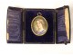 Miniature painted oval portrait woman brass frame 19th century case