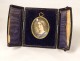 Miniature painted oval portrait woman brass frame 19th century case