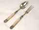 Folding travel cutlery in solid silver Vieillard Minerva 19th century mother-of-pearl handle