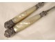 Folding travel cutlery in solid silver Vieillard Minerva 19th century mother-of-pearl handle
