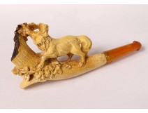 Cigarette holder amber sea foam carved fox nineteenth century