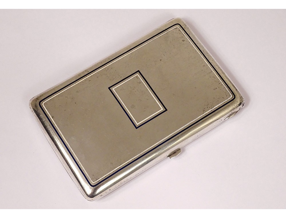 Etui à cigarettes boîte argent massif émail Hermès Paris Art Déco XXème
