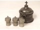 Box of holy oils box 3 xviii pewter chrism catechumen vials