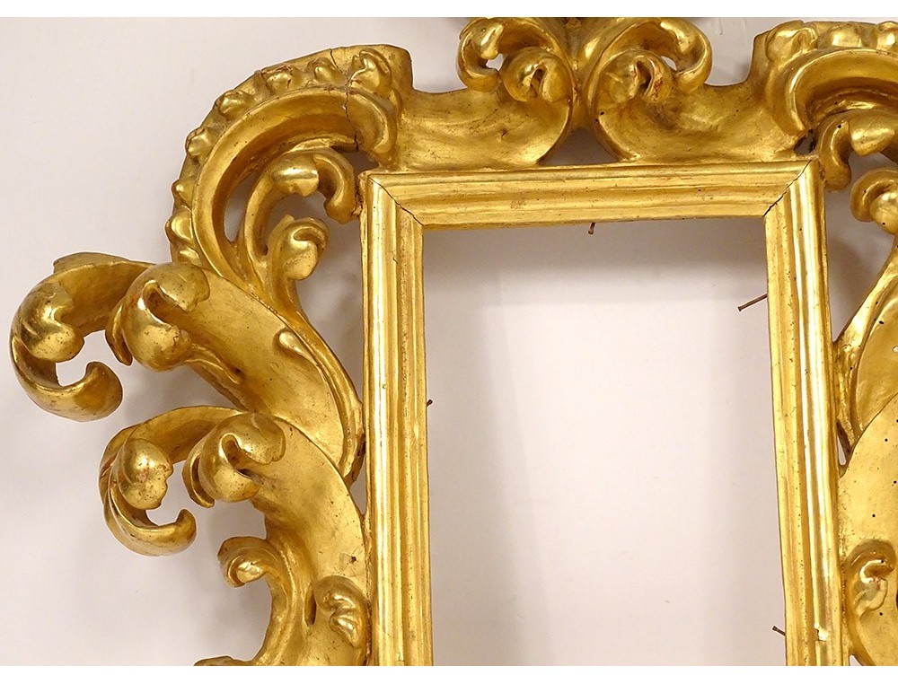 Autres & non classés - Cadre Bois Sculpté Style Italien Vert & Doré Format 8F / Ref404