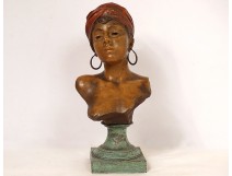 Bronze sculpture Villanis bust woman Creole founder Blot Art Nouveau nineteenth