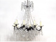 Chandelier 10 lights bronze black patina crystal pendants nineteenth century garlands