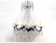 Chandelier 10 lights bronze black patina crystal pendants nineteenth century garlands