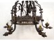 Chandelier crown of lights 7 lights wrought iron lilies nineteenth century