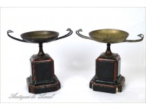 Pair of marble and bronze censers NAPIII 19th
