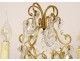 Pair of girandoles 2 lights gilded bronze cut crystal tassels flowers nineteenth