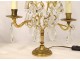 Pair of girandoles 2 lights gilded bronze cut crystal tassels flowers nineteenth