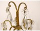 Pair of girandoles 2 lights gilded bronze cut crystal tassels flowers nineteenth