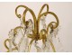 Pair of girandoles 2 lights gilded bronze cut crystal tassels flowers nineteenth