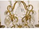 Pair of girandoles 2 lights gilded bronze cut crystal tassels flowers nineteenth