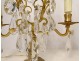 Pair of girandoles 2 lights gilded bronze cut crystal tassels flowers nineteenth