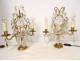 Pair of girandoles 2 lights gilded bronze cut crystal tassels flowers nineteenth